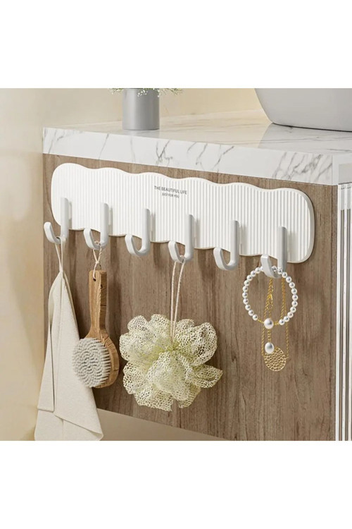 Kendinden Güçlü Yapışkanlı 6 Lı Askı Kırılmaz Plastik Kaliteli Banyo Mutfak Kapı Duvar Askısı