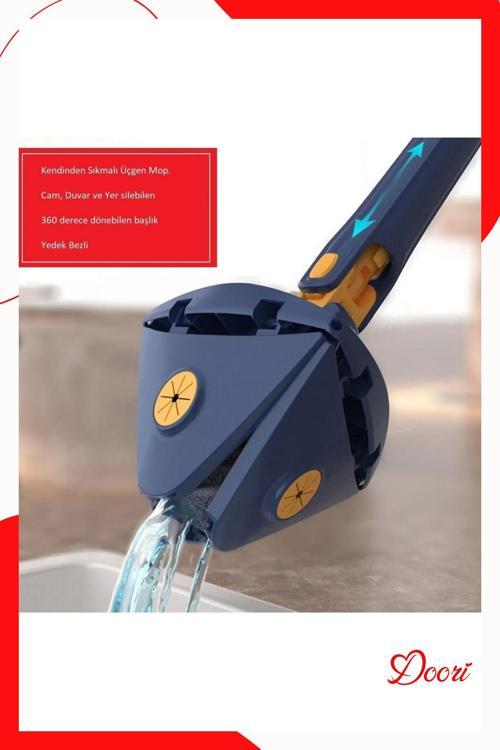 Kendinden Sıkmalı Üçgen Mop Cam Duvar Yer Silebilen Yedek Mikrofiber Bezli Paspas
