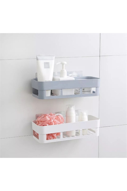 Kolay Montaj Beyaz Banyo Köşeliği Şampuanlık Köşelik Banyo Rafı Plastik