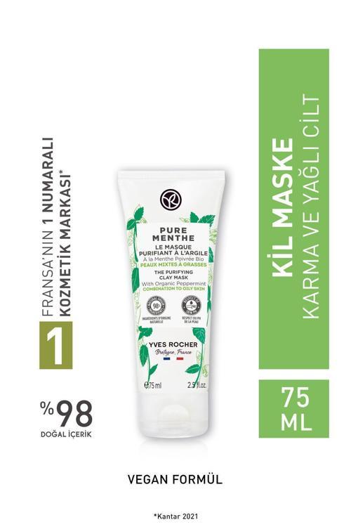 Karma Ve Yağlı Cilt, Arındırıcı, Temizleyici, Matlaştırıcı Prebiyotik Kil Maske-Pure Menthe-75Ml