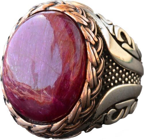 Gerçek Doğal Cabochon Yakut Taşı, Yakut Yüzük, Sterlin Gümüş Erkek Yüzüğü, Pembe