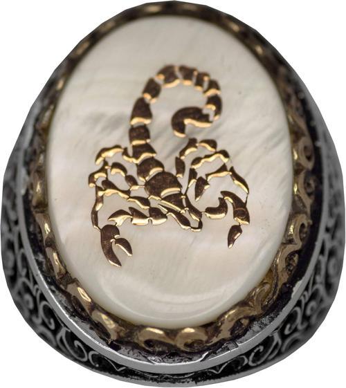 Regal & Sembolik Erkek 925 Ayar Gümüş Yüzük - Akrep Sembolü ve Doğal Taşlar ile Süslenmiş