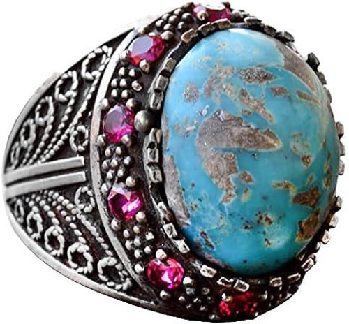 Gerçek Arizona Turkuaz Taş Yüzük, Sultan Yüzük, Gümüş Unisex Yüzük