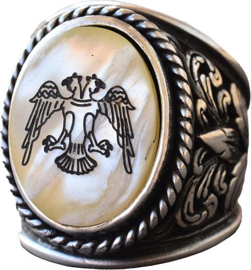 Çift Başlı Kartal Yüzük - 925 Ayar Gümüş Erkek Yüzük - Gümüş Albanian Kartal Takı