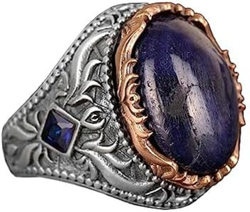 El Yapımı Sterlin Gümüş Erkek Yüzük | Gerçek Doğal Cabochon Safir Taşı | Şık ve Zamansız Tasarım