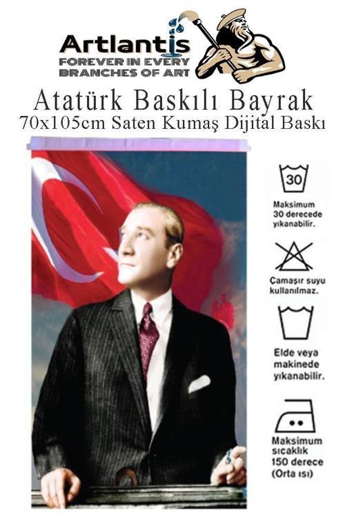 Atatürk Baskılı Türk Bayrağı 70x105 cm 1 Paket Dijital Baskı Bayraklı Atatürk Posteri Raşel Kumaş İç ve Dış Ortama Uygun