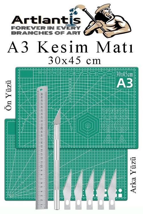 Kesim Matı A3 Kretuar Seti ve Çelik Cevel 30 Cm 1 Adet 30x45 cm Çift Taraflı Çizim Matı Kesme Madı Kesim Tablası Kesim A