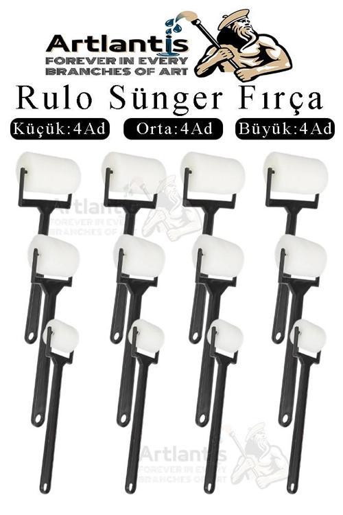 Sünger Rulo Fırça 12 li 1 Paket Siyah Plastik Saplı Boyama Süngeri Sanatsal Sünger Boya Fırçası Parmak Guaj Akrilik Boya