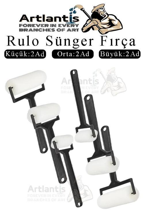Sünger Rulo Fırça 6 lı 1 Paket Siyah Plastik Saplı Boyama Süngeri Sanatsal Sünger Boya Fırçası Parmak Guaj Akrilik Boya