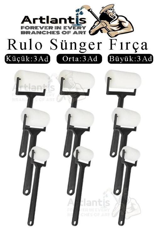 Sünger Rulo Fırça 9 lu 1 Paket Siyah Plastik Saplı Boyama Süngeri Sanatsal Sünger Boya Fırçası Parmak Guaj Akrilik Boya