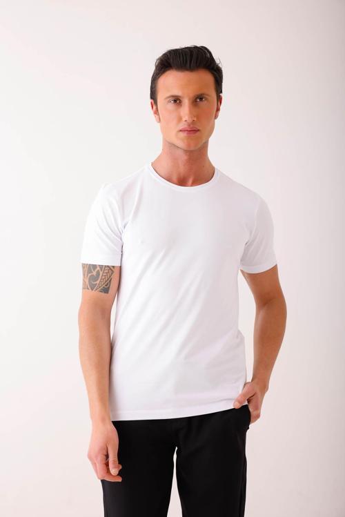 SIRENUS Slim Fit Bisiklet Yaka Basic Tişört - Beyaz