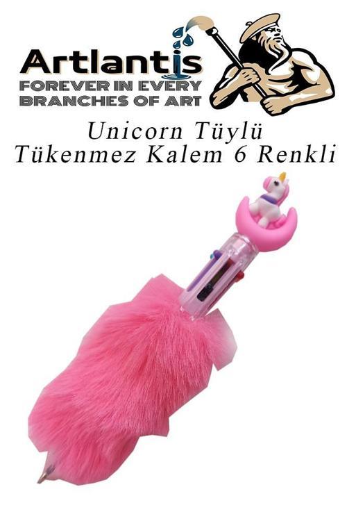 Unicorn Tüylü Tükenmez Kalem 6 Renkli 1 Adet Pembe Pelüş Tükenmez Kalem 6 Renk Sevimli Hediye Peluş Süslü Tükenmez Kalem