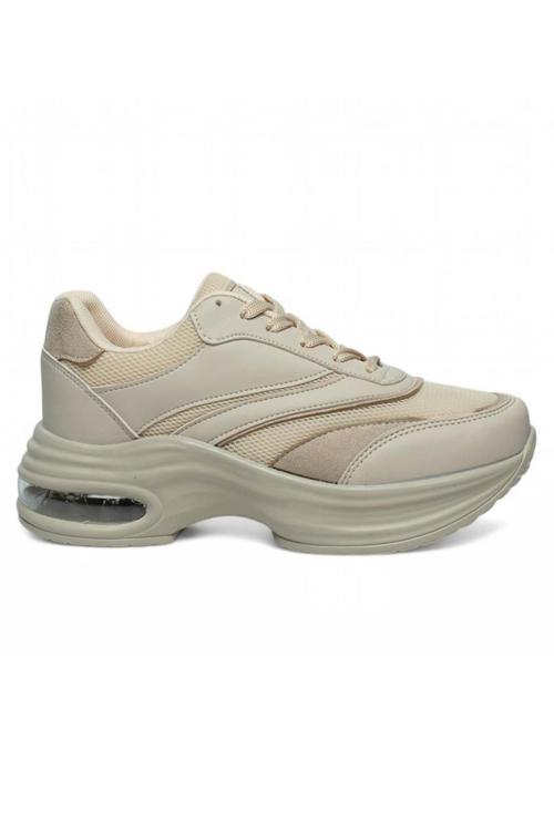 Drk Bej Fileli Kadın Sneaker Spor Ayakkabı