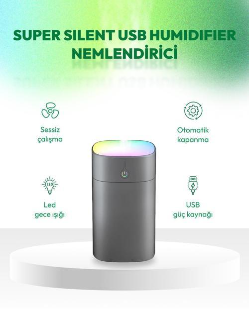 Super Silent Humidifier SD-09 - 2W, 400 ml  Usb Şarjlı, Işıklı Hava Nemlendirici