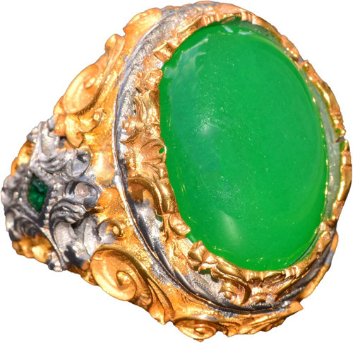 Gerçek Doğal Yeşil Jade Taş Yüzük, 925 Ayar Gümüş Yüzük, Erkek Yüzük