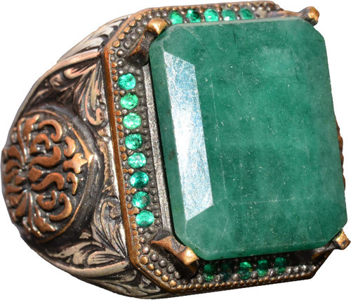 Gerçek Zümrüt Doğal Taş Yüzük, Sultan Yüzüğü, Gümüş Erkek Yüzüğü