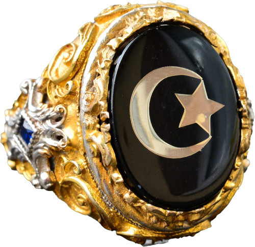 Erkekler için Altın Kaplama Gümüş Yüzük - Yüzük (Yıldız ve Hilal)
