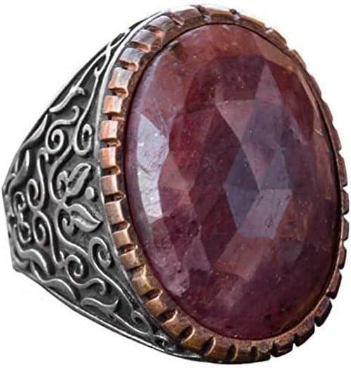 El Yapımı Doğal Safir Taşlı Yüzük, 23.95 Karat, Gümüş Erkek Yüzüğü - Bilgelik ve Kraliyet Sembolü