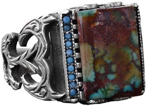 Gerçek Doğal Arizona Turkuaz Taş Yüzük - Gümüş Yüzük - Özel Gümüş Yüzük (Stil-3)