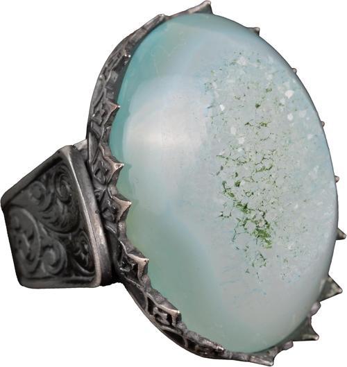 Erkekler için 925 Ayar Gümüş Yüzük, Doğal Druzy Kuvars: Aqua, Yeşil, Bej Seçenekleri (Aqua)