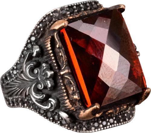 925 Ayar Gümüş Erkek Yüzük, Taş Garnet Yüzük