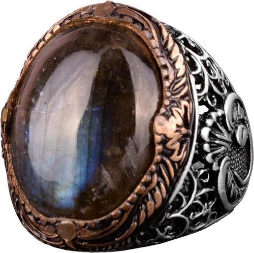 Gerçek Doğal Labradorit Taş Yüzük, 925 Ayar Gümüş Yüzük