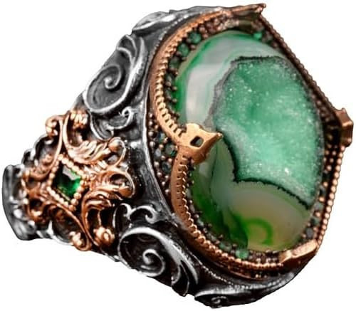925 Ayar Gümüş Yüzük, Gerçek Doğal Drusy Kristal Kuvars Taşı Yüzük