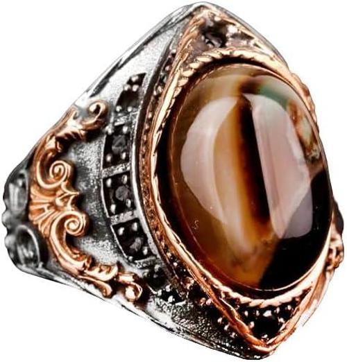 Sterling Gümüş Erkek Yüzük, Gerçek Doğal Akik Taşı Yüzük