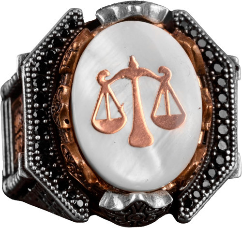 Terazi Yüzüğü, Adalet Figürü, 925 Ayar Gümüş Erkek Yüzüğü