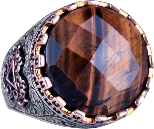 Gerçek Doğal Taş Yüzük - El Yapımı Kral Yüzüğü - 925 Ayar Gümüş Yüzük (Kaplan Göz)