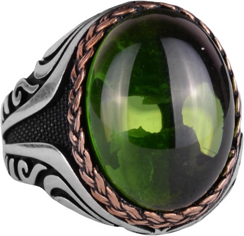 925 Ayar Gümüş Yüzük - Sentetik Taş Gümüş Yüzük - El Yapımı Yüzük (Sentetik Peridot)