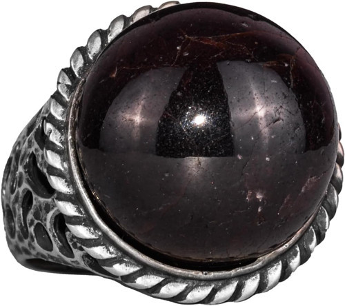 925 Ayar Gümüş Erkek Yüzük Doğal Yıldız Garnet Taşı - Nadir İşlenmemiş Garnet Kaboşon