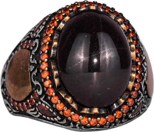 925 Ayar Gümüş Erkek Yüzük - Gerçek Doğal Star Garnet Taşı ile El Yapımı İfade Yüzüğü