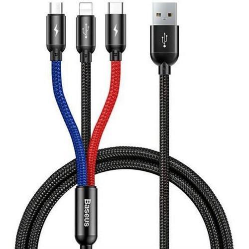 Three Primary Colors 3'ü 1 arada Kablo (USB-C / Lightning / Micro; 3,5A 0,3m)