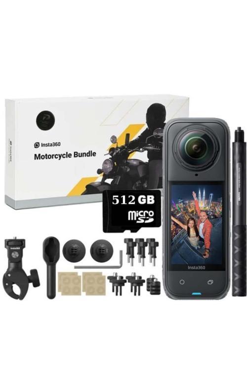 X4 360 Derece 8K Aksiyon Kamera Motosiklet Kit (512Gb)