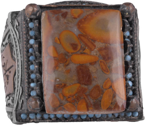 Gerçek Doğal Jasper Taşı Yüzük - 925 Ayar Gümüş İslami Yüzük - El Yapımı Vintage Tasarım