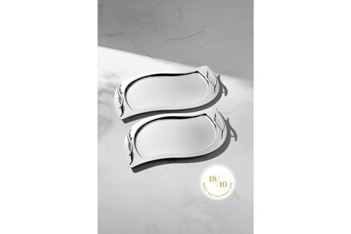 Gizem Sade Altın Kulplu 2'li Çelik Tepsi Seti