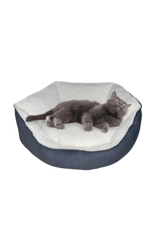Yumuşak Silinebilir Kedi Ve Köpek Yatağı 55 Cm Çap Beyaz-gri