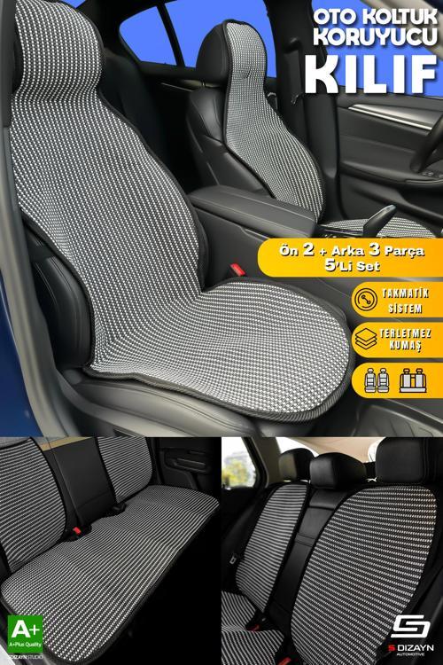 Oto Koltuk Koruyucu Kılıf Set Çizgili Füme Beyaz Universal 2+3 Parça Ön Arka