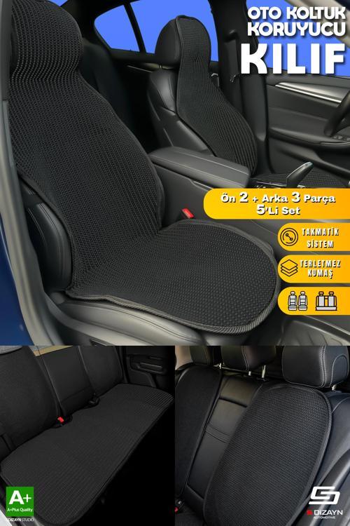 Oto Koltuk Koruyucu Kılıf Set Siyah Universal 2+3 Parça Ön Arka