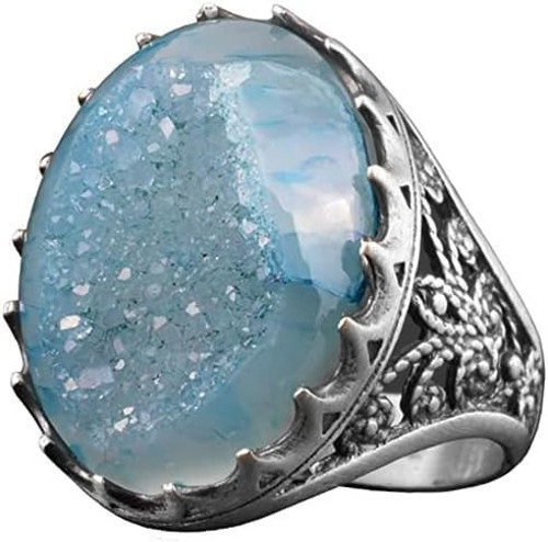 Sterling Gümüş Erkek Yüzük Drusy Kuvars Aqua, - Parlak Taş Koleksiyonu