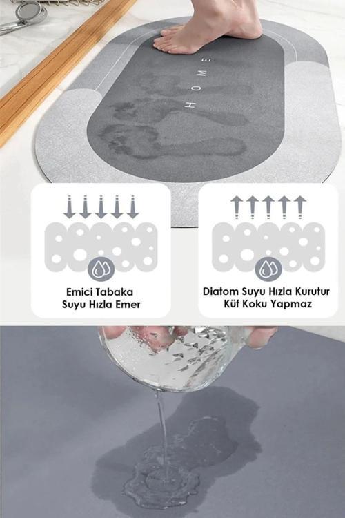 Su Emici Paspas Şık Tasarım Abdest Paspası Kaymaz Taban Diyatom 40*60 Cm Oval Paspas