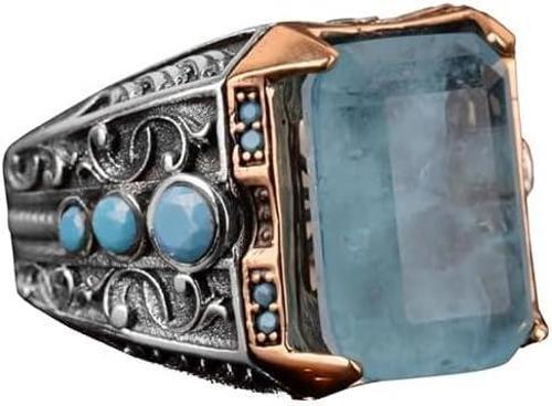 Paraiba Taşı Yüzüğü, 925 Ayar Gümüş Erkek Yüzüğü