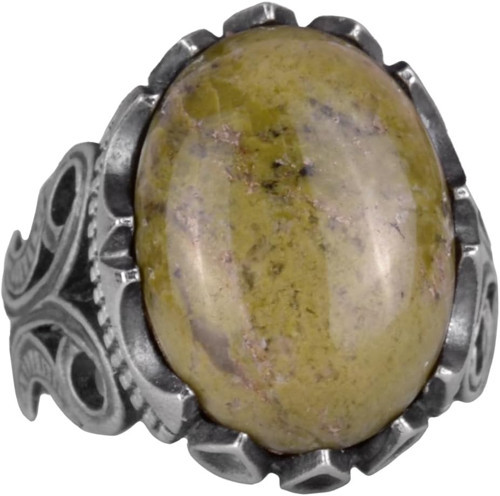 925 Ayar Katı Gümüş Erkek Yüzük, Doğal Taş Seçeneği - El Yapımı Tasarım (Unakite)