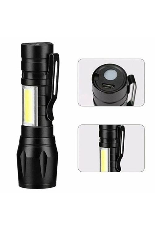 Ultra Güçlü 2500 Lumen 5W Cob Led Usb Şarjlı El Feneri Avcılık,Kamp Feneri Deprem Çantalık Fener