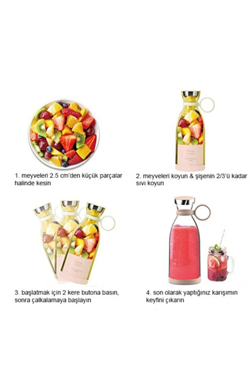 Taşınabilir Blender Şişe Smoothie, Shake Yapıcı, Mini Blender Usb Şarj Edilebilir, 350 Ml