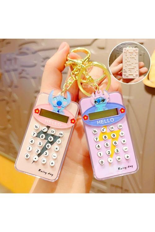 Eğlenceli Çocuk Öğrenci Hesap Makinesi Arkası Oyunlu Çanta Aksesuarı Anahtarlık Karekterli Pembe