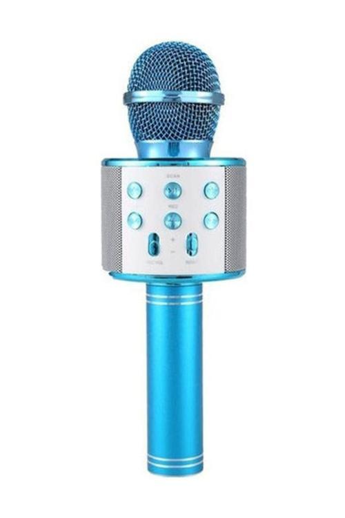 Karaoke Mikrofon Bluetooth Aux Usb Sd Kart Girişli Mavi