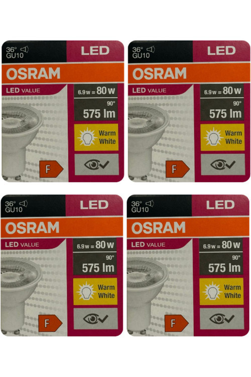 (4 Adet) 6.9W (80W) 2700K (Sarı Işık) Gu10 Duylu Led Spot Ampul