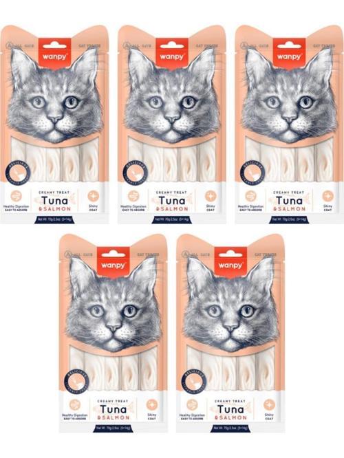 5 Adet Wanpy Ton Balığı&Somon Krema Ödül 5x14 gr RA-052 Kedi Ödülü Skt:09/2026